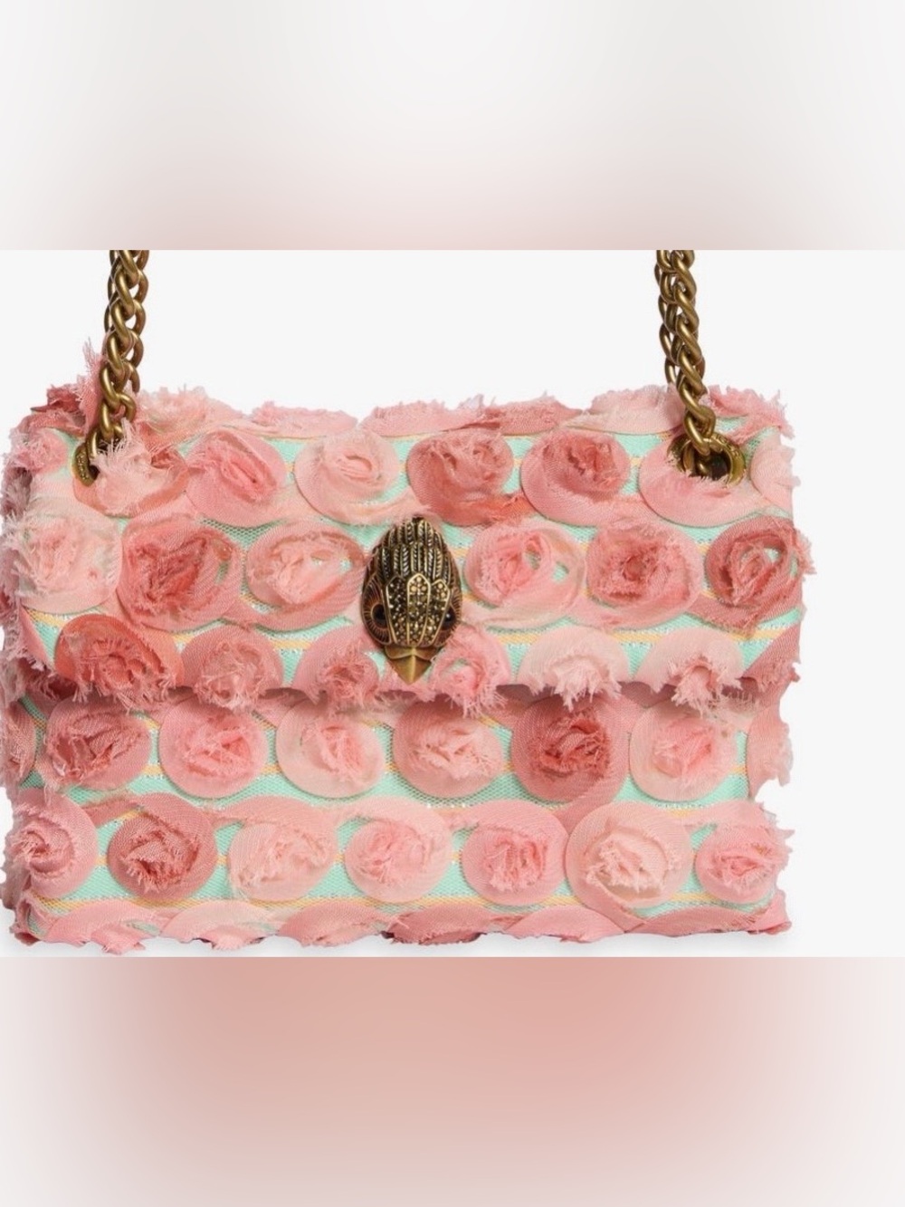 Pink Floral Appliqué Chain Shoulder Bag
